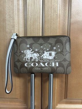 Coach Brown Signature Zip Pouch with Monogram Print